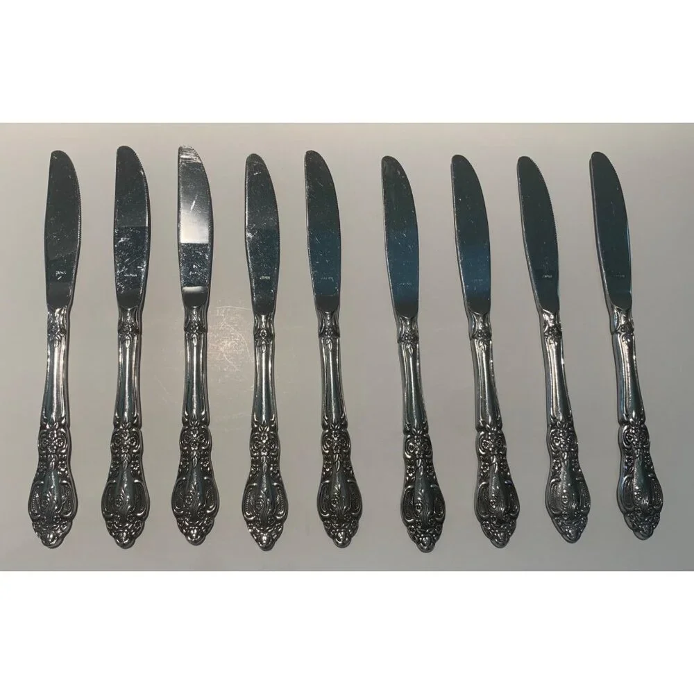 Vintage Knives Floral Pattern Stainless Silverware‎ Flatware Lot of 9
